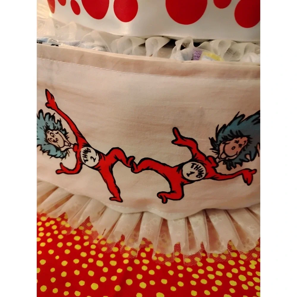 Cat in The Hat Thing 1 2 Dr Seuss Diaper Cake 3 Tier Cloth 5x Baby Shower Table